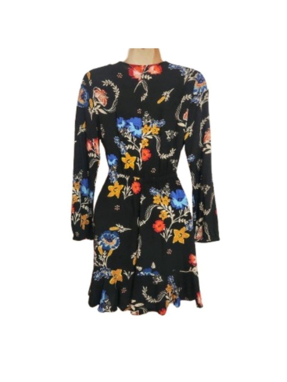 Express Black Floral V-Neck Fit & Flare Mini Dress Small - Picture 5 of 11